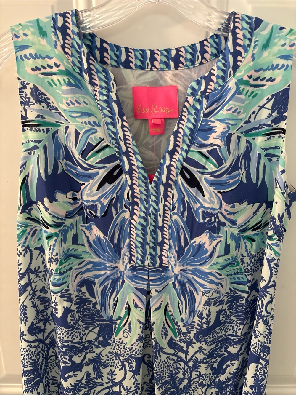 Lilly Pulitzer Navy, Aqua & White Floral V-Neck Dress
